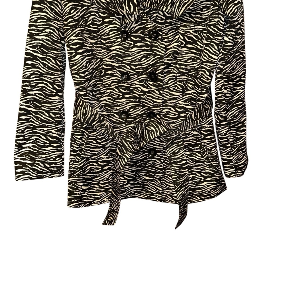 Sandro Studio Zebra Print Trench Coat Jacket Women’s Medium Black White Belted - Picture 3 of 9